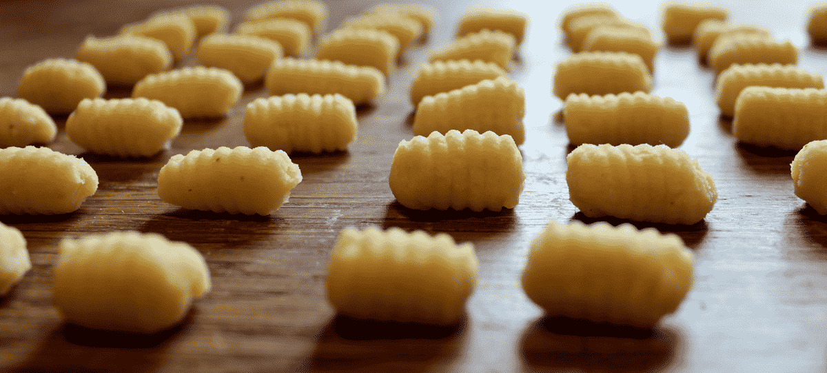 Gnocchi rolled on countertop